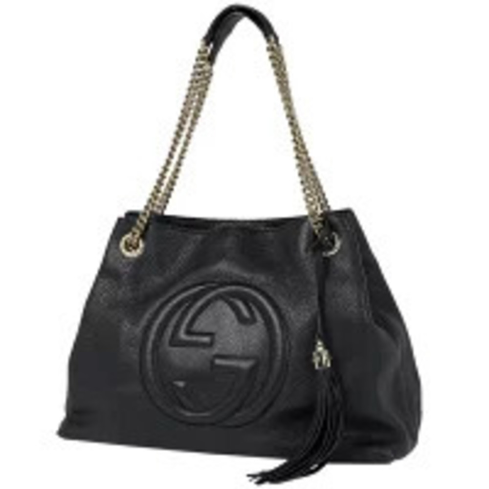 Gucci Soho Chain Shoulder Bag Fringe Tassel Interlocking GG Leather Black